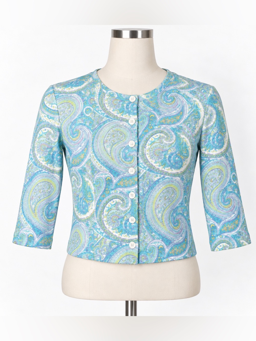 Garnet Hill 100% Merino Wool Paisley Cropped Cardigan – Fits XS